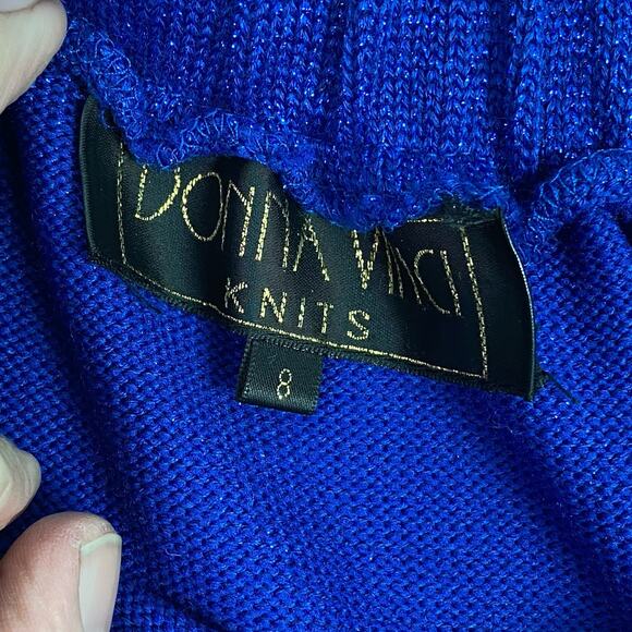 STUNNING rhinestone Donna Vinci Knits Church Skirt Suit 8 Blue Wool Blend Jewels - Picture 16 of 16